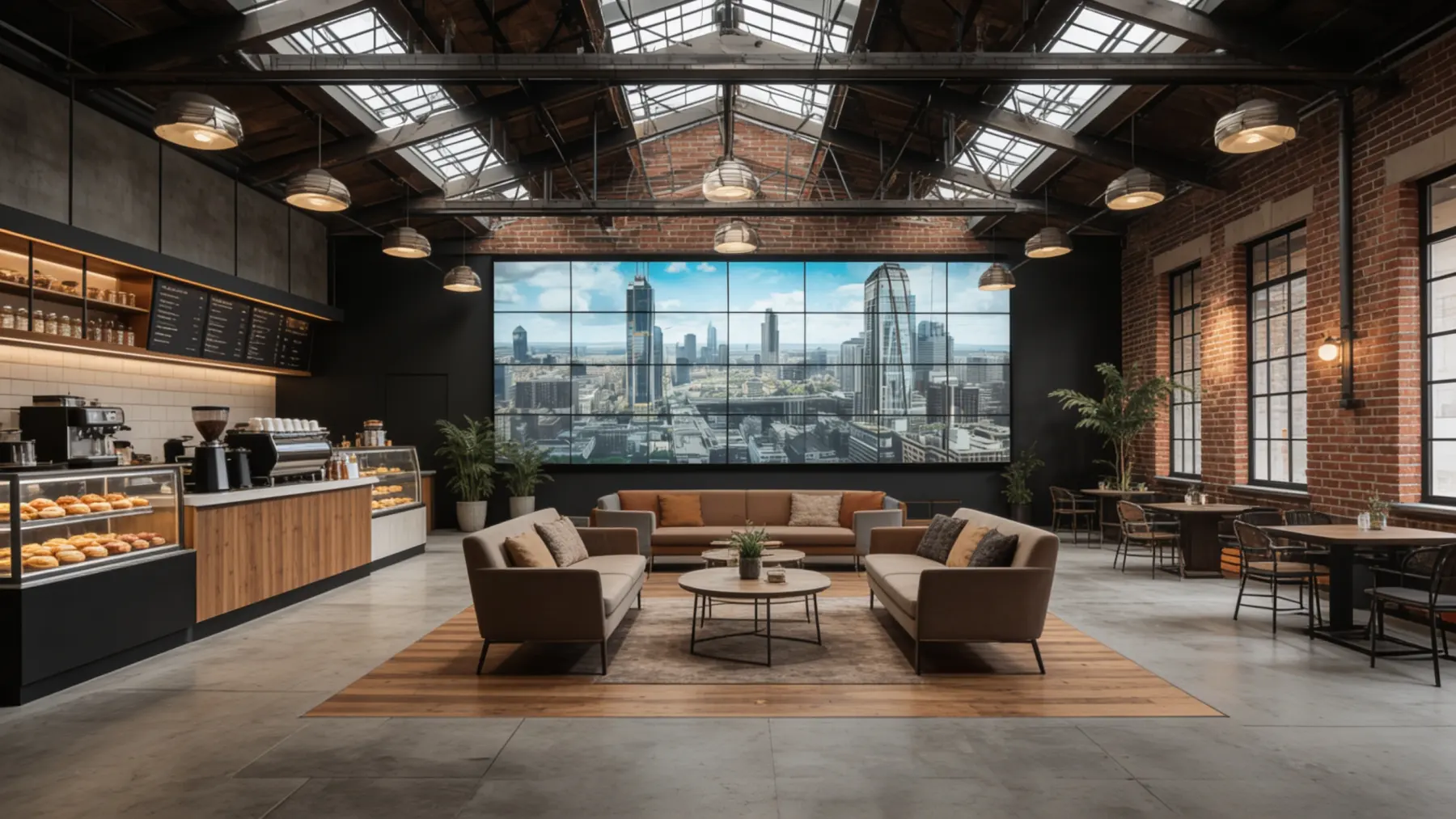The cafe at Switchyard Suites, warm interior in the converted warehouse